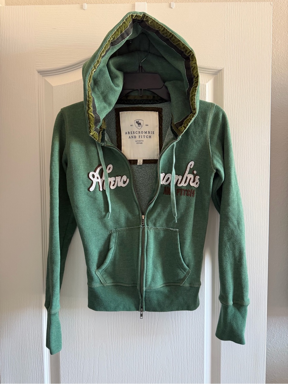 Abercrombie & Fitch Green Full Zip Hooded Sweatshirt